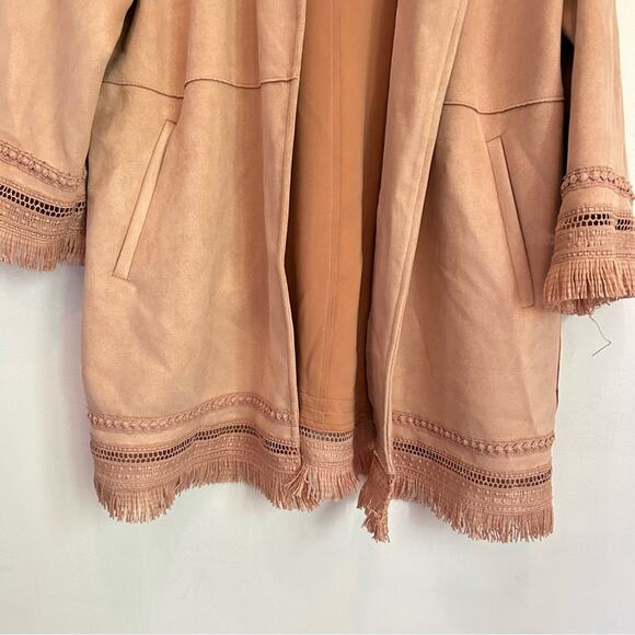 Zara Faux Suede Fringe Open Jacket Pink Size M - Picture 3 of 7